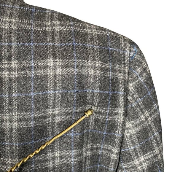 Faconnable Loro Piana Sport Coat 41R Wool Cashmere Silk Flannel Grey Plaid - Picture 7 of 16
